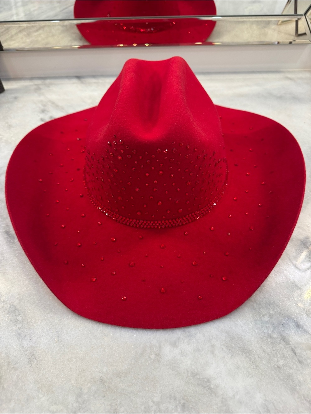 Embellished Red Felt Cowboy Hat for Women